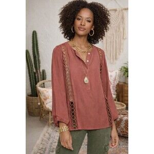 Loft Boho Blouse Top Large Light Rust Color NWT
